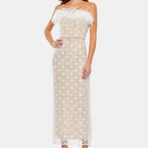 Mac Duggal - Embellished Feather Strapless Column Dress
